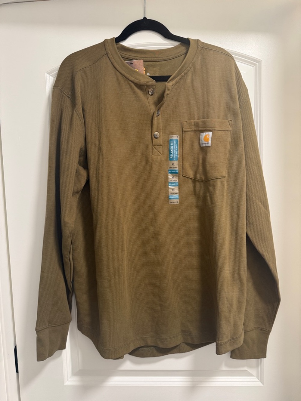 Carhartt Men's Long-Sleeve Henley with Chest Pocket - Olive/Brown